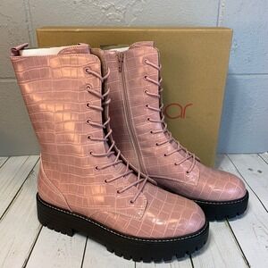 NEW Sugar By Belk Womens Pink Croc Emboss Combat Boots Size 10 M SGR Limelight